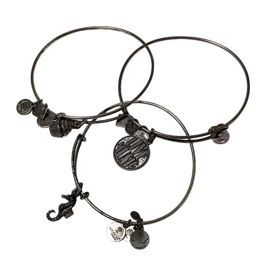 Alex and Ani Silver Tone Lot of 3 Seahorse Cupcake Charm Bangle Bracelet F16-8